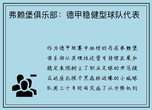 弗赖堡俱乐部：德甲稳健型球队代表
