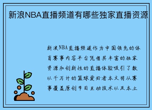 新浪NBA直播频道有哪些独家直播资源